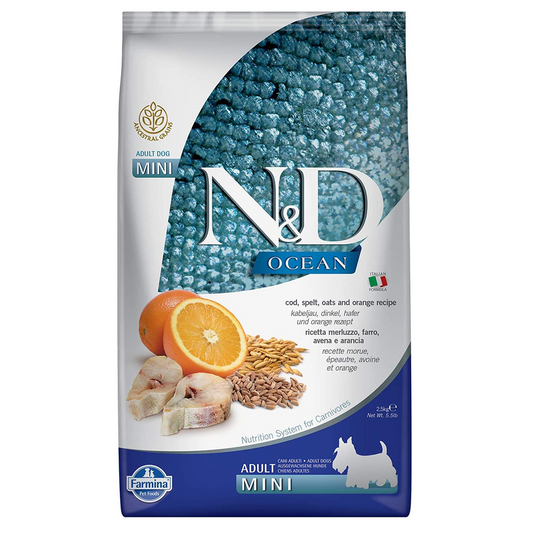 Farmina N&D Ocean - Spelt, Oats, Codfish & Orange - Grain Free - Adult Dog Dry Food - Mini Breed