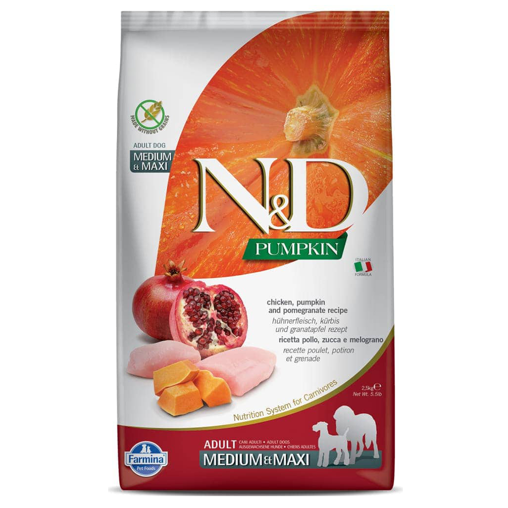 Farmina N&D Pumpkin - Chicken & Pomegranate - Grain Free -Adult Dog Dry Food - Medium & Maxi Breed